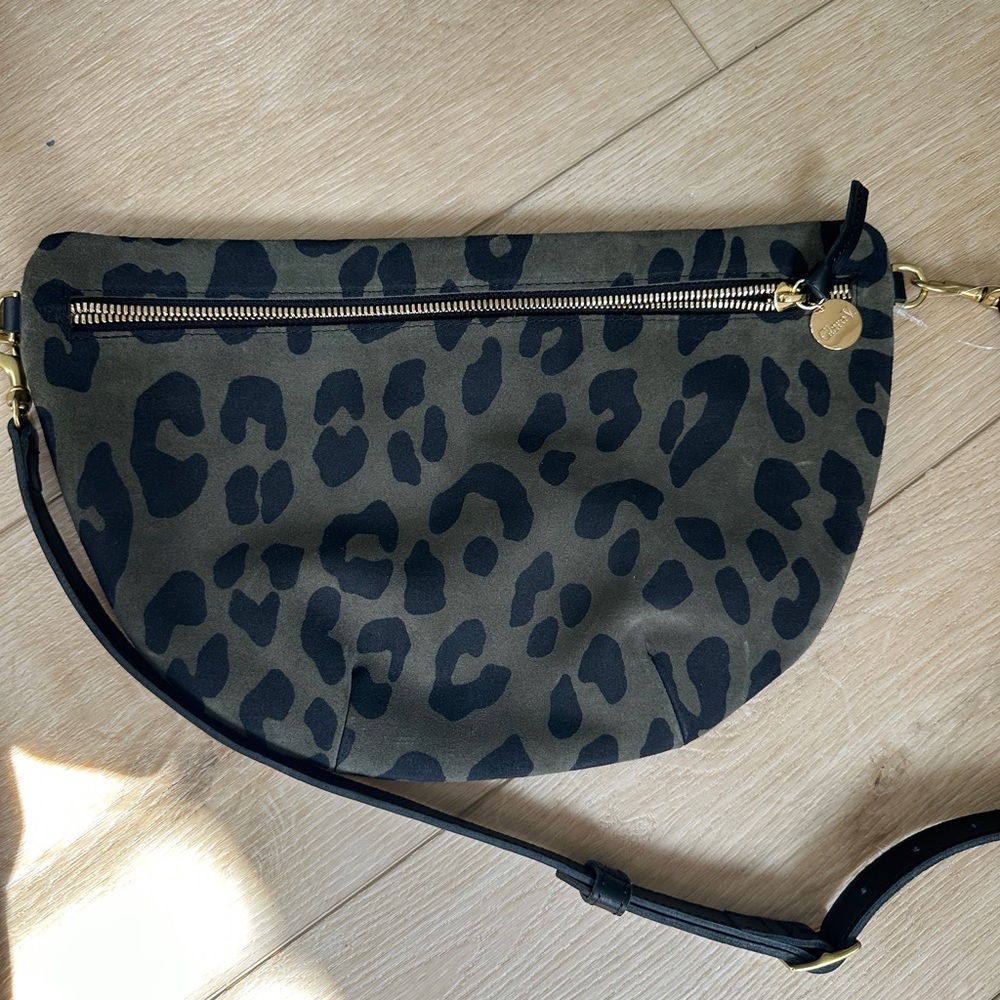 New Clare V Army Green Leopard Grande Fanny